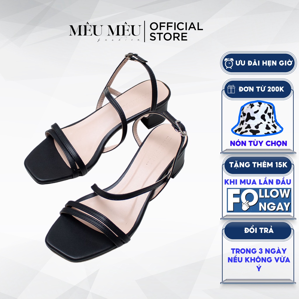 Dép cao gót  mũi vuông phối dây Hàn Quốc cao 7cm  _ EM074