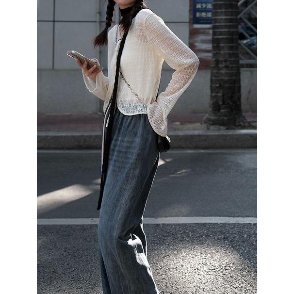 Áo Cardigan Cổ Chữ V Phối Ren Mỏng Thời Trang Mùa Hè Mới 2022 Cho Nữ