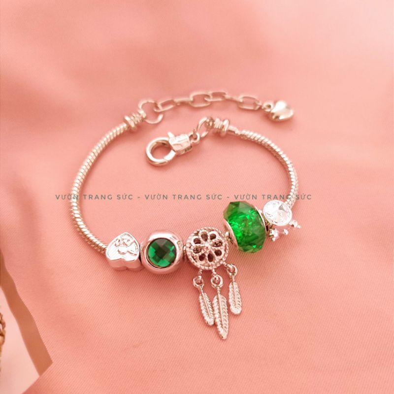 Vòng tay bạc Thái - Lắc tay nữ bạc Thái charm đá pha lê Dream Catcher xinh xắn Vườn Trang Sức