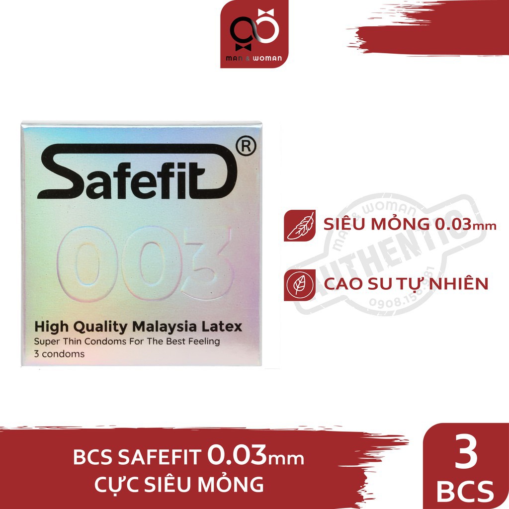 Bao cao su Siêu mỏng 0.029mm SafeFit Cao Cấp Malaysia Latex Hộp 3 cái CON407 xịn
