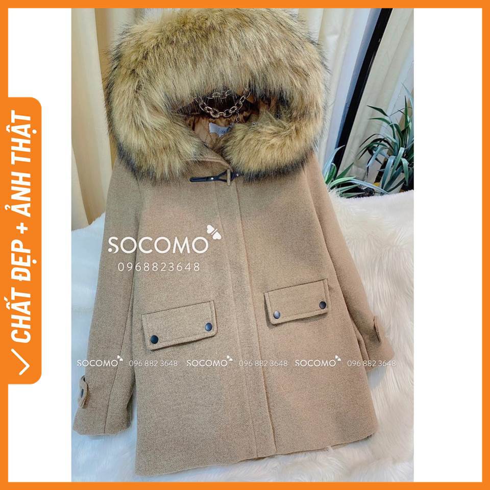 Áo khoác dạ suông cao cấp cổ lông nữ Socomo - Hàng Loại 1, Chất Đẹp - Giá tốt - 100% ảnh Socomo Tự Chụp-Có feedback