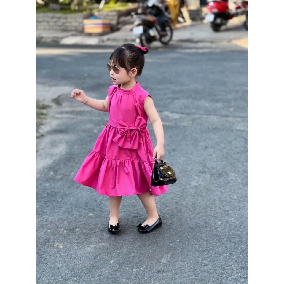 Váy xòe bé gái, cặp váy thô nến nơ hông dáng xòe cho bé size 12-35kg