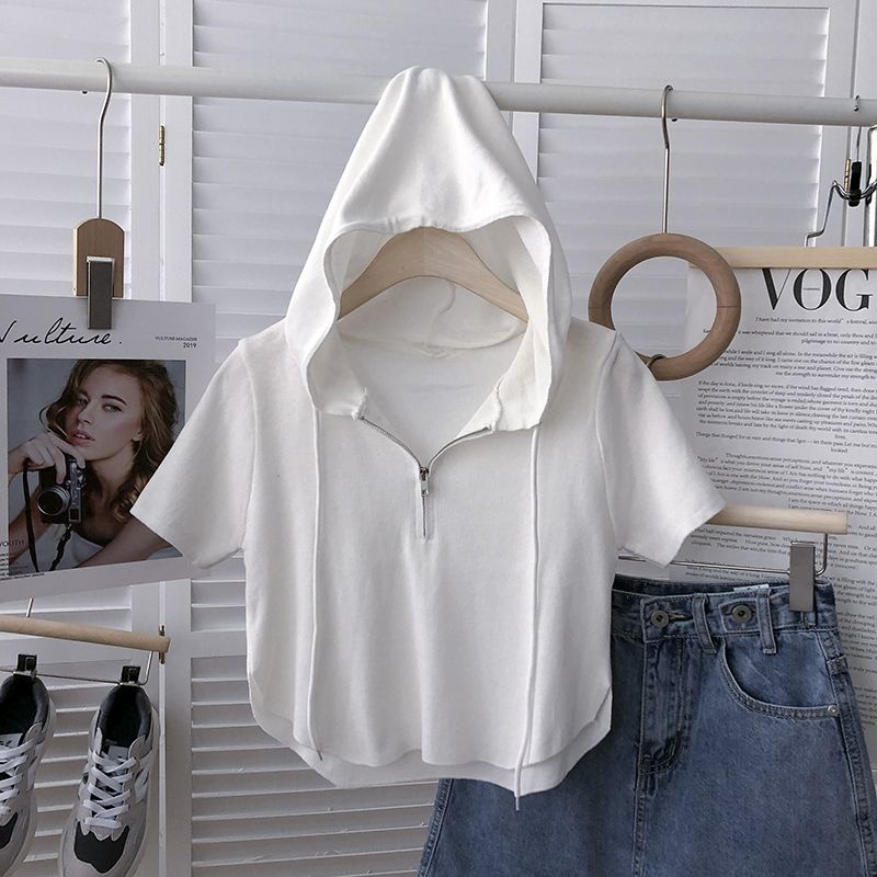 Áo Dệt Kim Tay Ngắn Có Mũ Trùm Thời Trang Mùa Hè Phong Cách Hàn Quốc Cho Nữ