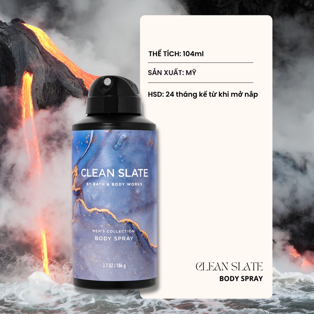 Xịt Thơm Toàn Thân Bath & Body Works Men's Collection Body Spray - Clean Slate Cho Nam 104g