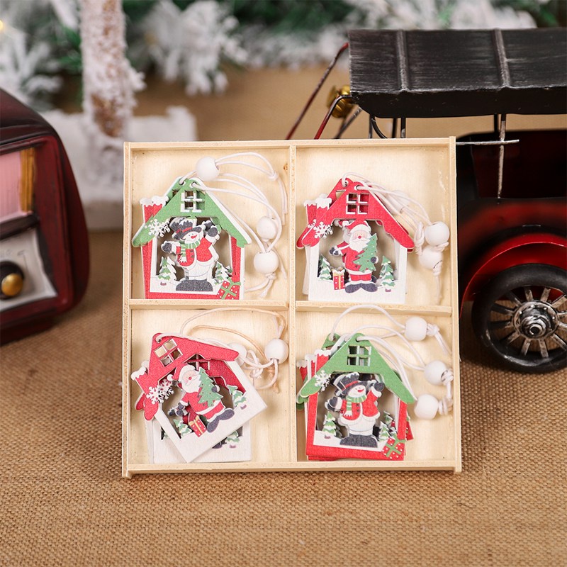 Set 12 Phụ Kiện Treo Trang Trí Cây Thông Giáng Sinh Năm Mới 2022 Bằng Gỗ DIY
