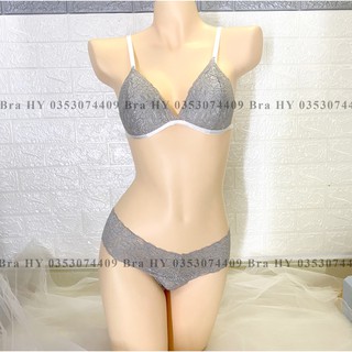 Đồ lót nữ sexy màu xám lông chuột vải ren cao cấp thoáng khí nguyên set gồm áo + quần (hình thật 100%)