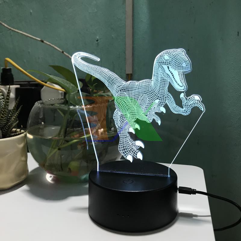 Đèn ngủ, đèn trang trí Led 3D, Đèn ngủ 7 màu mini hình Khủng Long Raptor