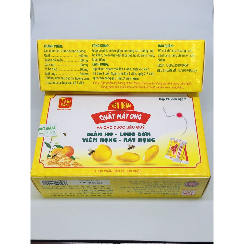 Viên ngậm QUẤT MẬT ONG hộp 24 viên - Giảm ho, long đờm, giảm viêm họng, rát họng