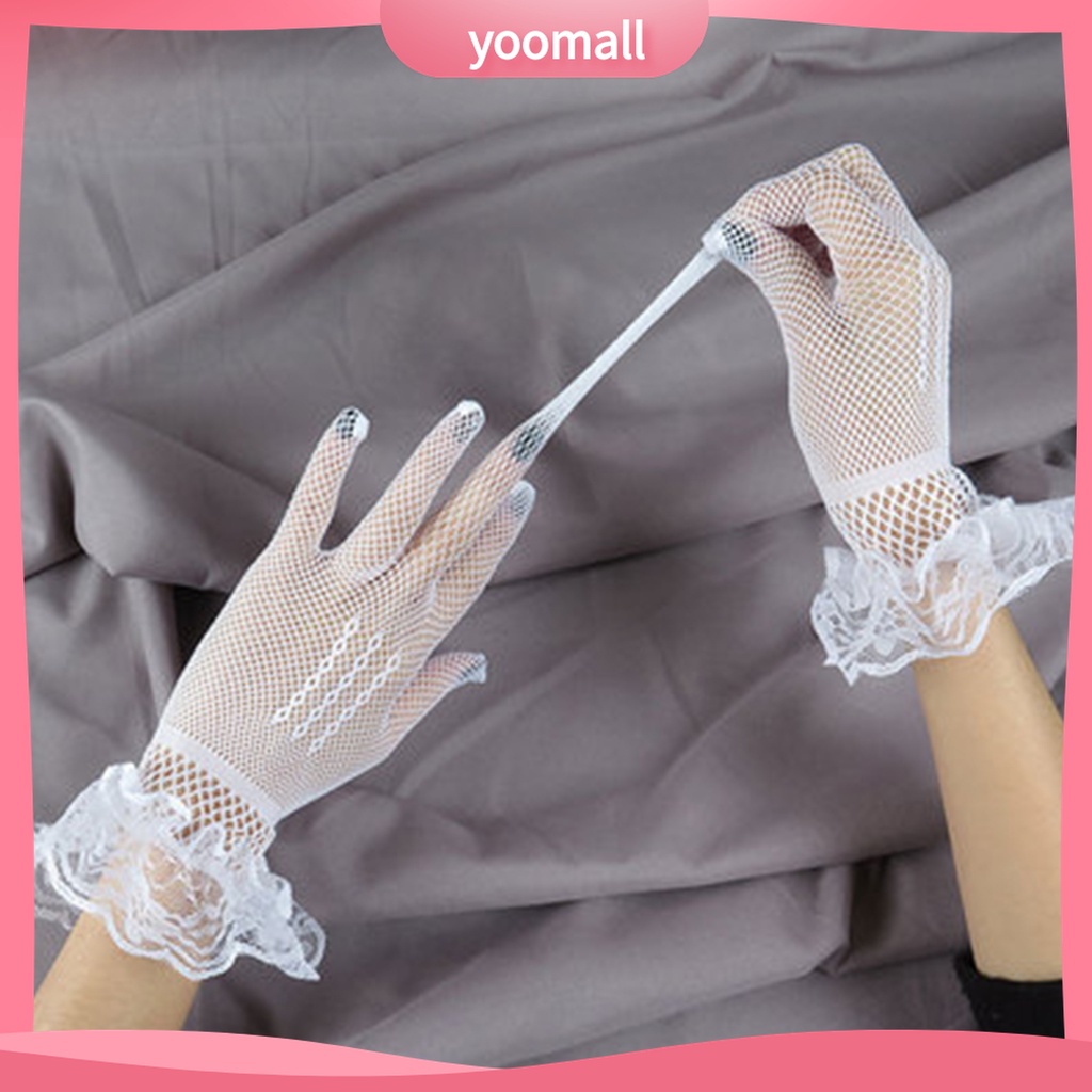 Yomall♡ 1 Đôi Găng Tay Cô Dâu Phối Ren Đính Nơ Thời Trang