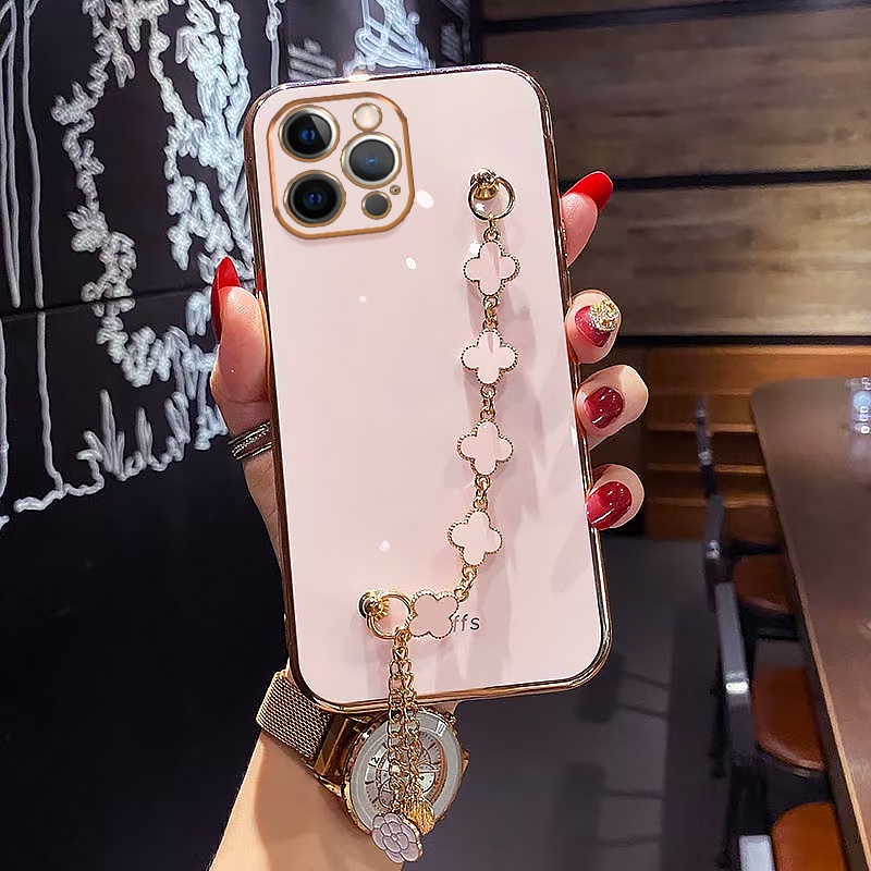 Ốp Điện Thoại Silicon Mềm Hình Cỏ Bốn Lá May Mắn Cho IPhone 13 12 11 Pro Max 8 7 Plus X Xr Xs Max