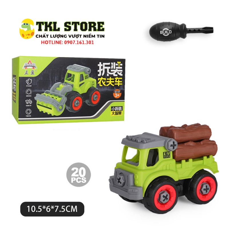 Đồ chơi lắp ráp - Bộ 4 xe khai thác lâm sản kèm dụng cụ tháo lắp - TKL STORE