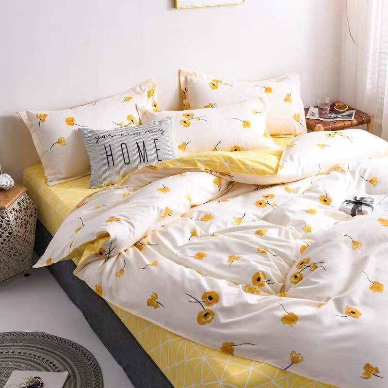 Bộ ga gối Cotton poly hoa ly vàng