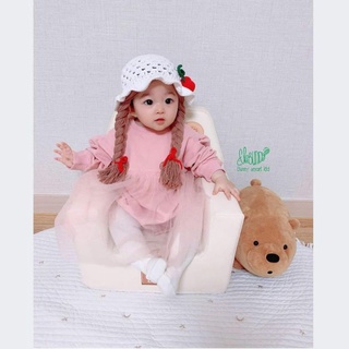 Mũ len hai bím tóc giả cherry cho bé