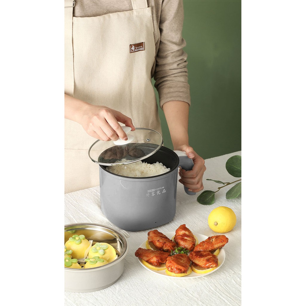 Nồi Điện Mini Hai Tầng Đa Năng Tặng Kèm Khay Hấp có thể Chiên, Xào, Nấu ăn, nấu cơm, nấu lẩu mini | BigBuy360 - bigbuy360.vn