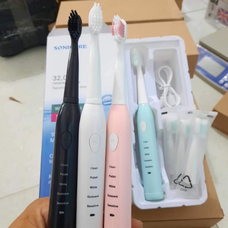Bàn chải Điện sẵn Đen loại 1 sạc pin 5 chế độ full phụ kiện hộp đựng, giá treo tường  cocochang Shop