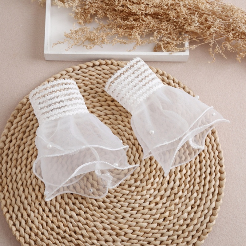 Ống Tay Áo Giả Nhún Bèo Đính Ngọc Trai Giữ Ấm Thời Trang Cho Nữ