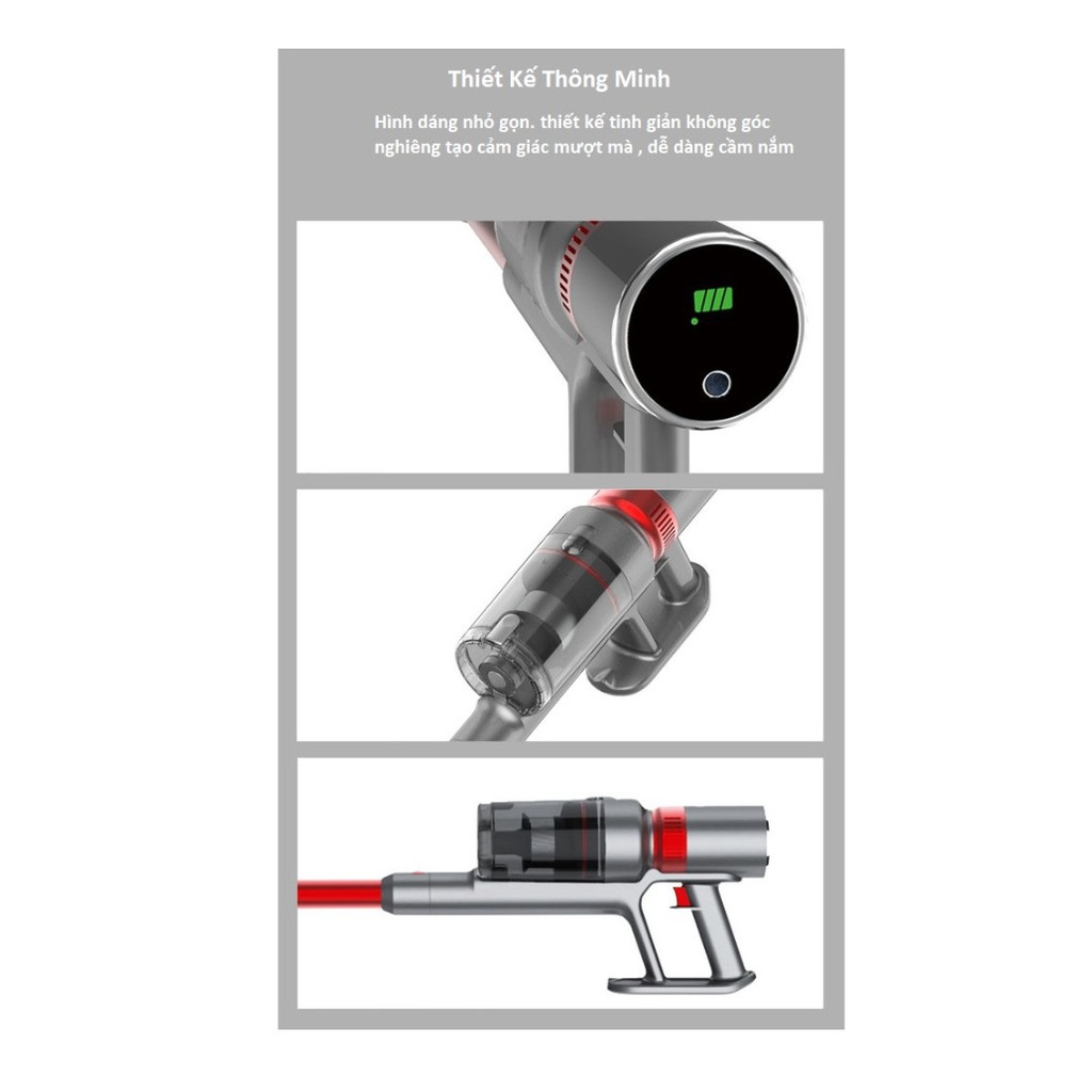 Máy hút bụi không dây cầm tay Airbot Supersonics PLUS Đèn chiếu sàn. Màn hình hiển thị LED 25.000Pa 3 mức hút.