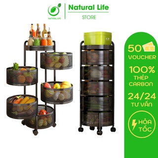 Kệ Xoay Đa Năng 360 Độ Đựng Rau Củ Quả Dáng Tròn, Kệ Đựng Đồ Thông Minh Tiết Kiệm Không Gian Thép Carbon Cao Cấp