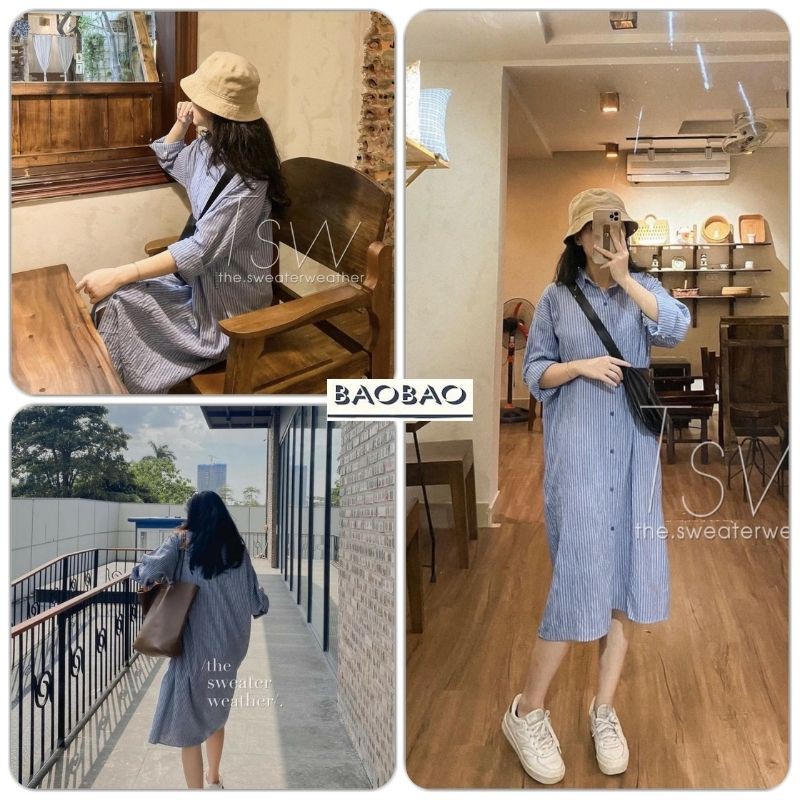 Váy Sơ Mi Nữ Dài Tay Kẻ Caro - BaoBao.Clothing [FREESHIP] -  Đầm khuy cài dáng dài qua gối thiết kế đơn giản