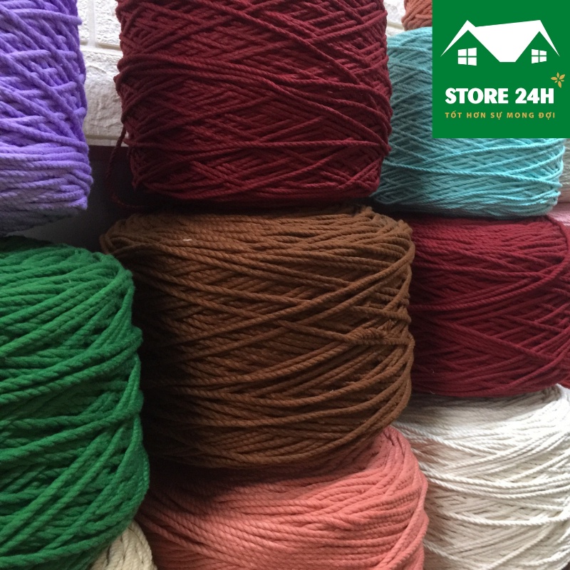 Dây thừng cotton làm macrame, đủ màu Full Color, đủ size 3mm, 5mm, giá tốt, mềm, mịn, định lượng 500 gram I Store 24h