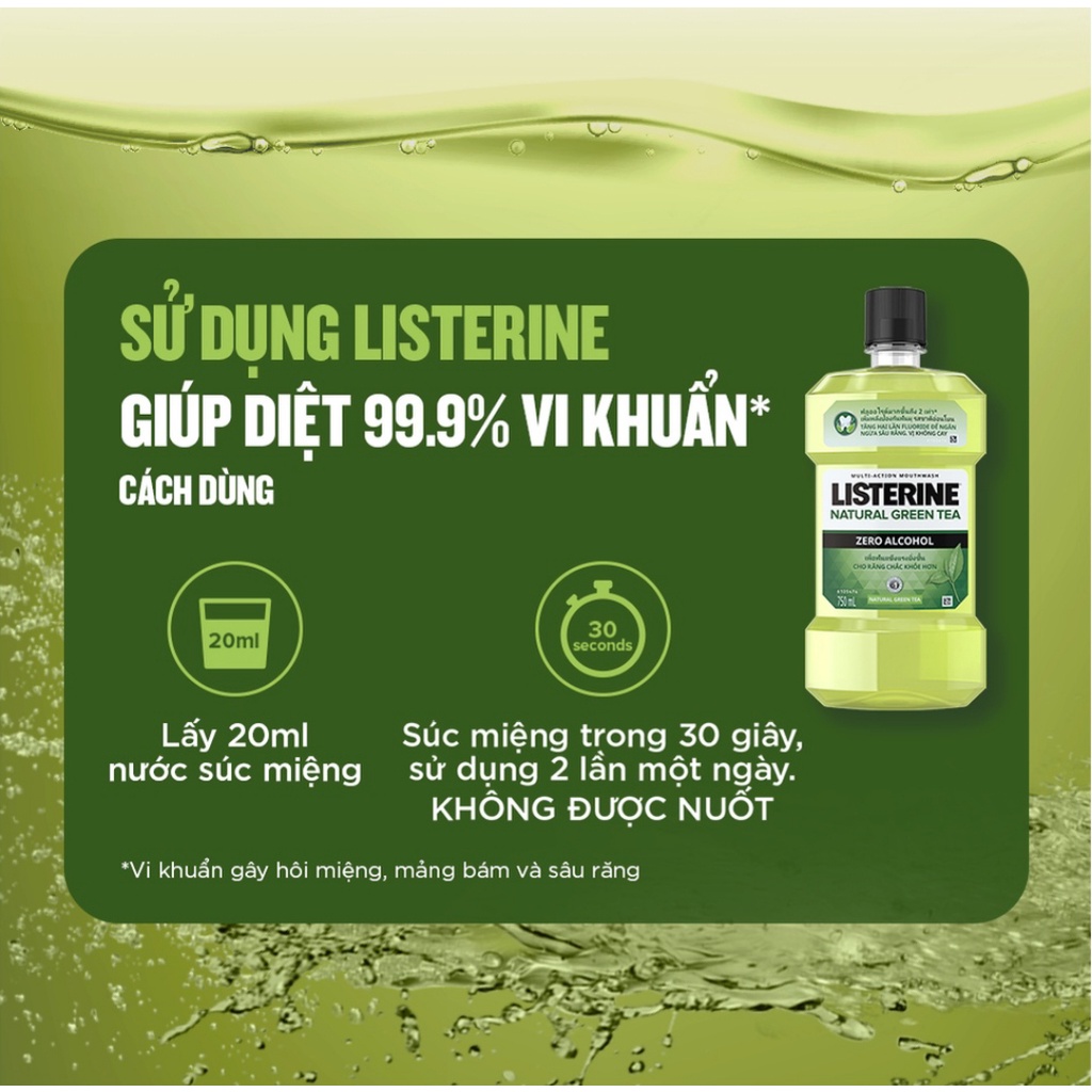 Nước Súc Miệng Ngừa Sâu Răng Listerine Natural Green Tea 750ml