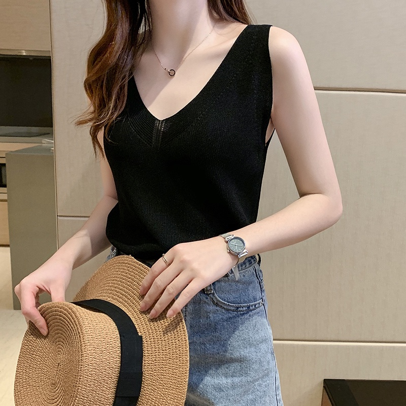 Áo Thun Không Tay Cổ Chữ V Thời Trang Sành Điệu Cho Nữ