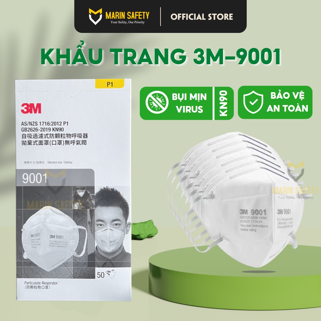 Khẩu trang 3M chính hãng (mã 9001), vải kháng khuẩn, chống bụi mịn PM0.3 và PM2.5, phòng dịch, an toàn - 3M 9001