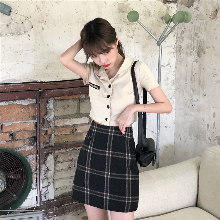 Áo Sơ Mi Ngắn Tay Dáng Ôm Phong Cách Retro Thời Trang