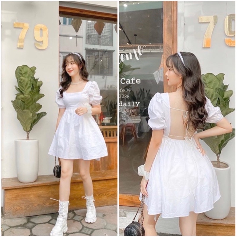 Váy babydoll trắng BlaPink hở lưng chéo dây có lót vải lụa mịn màng- BELLA DRESS T194 | BigBuy360 - bigbuy360.vn
