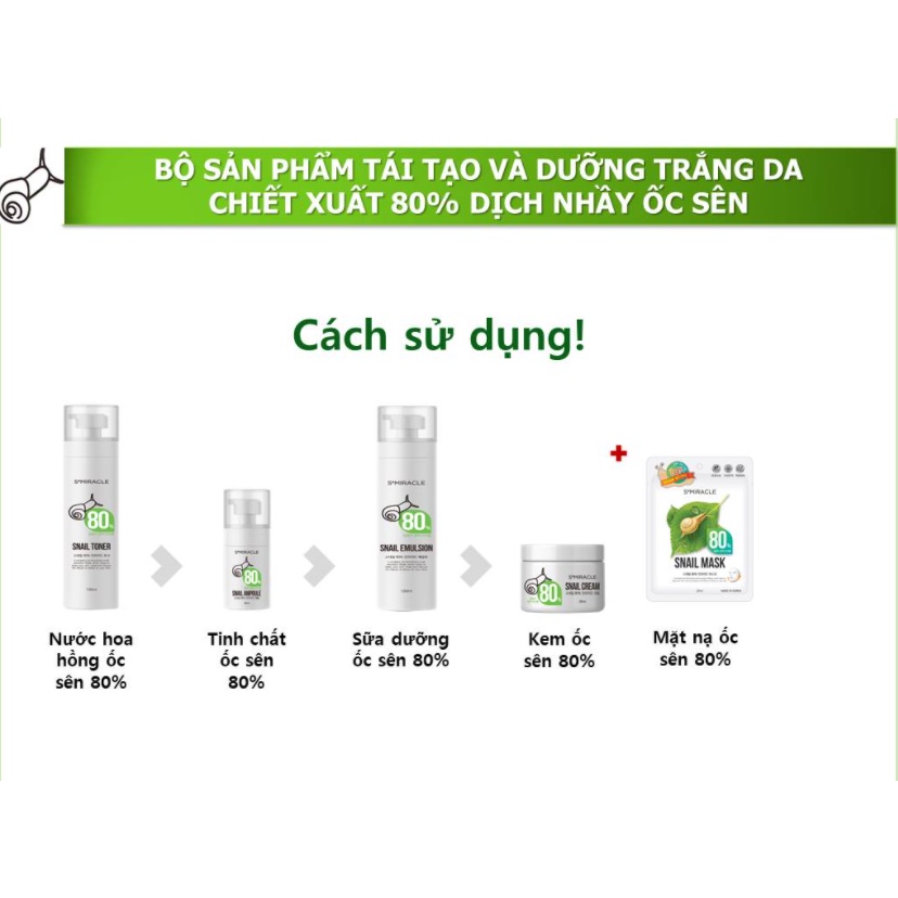 Bộ Sản Phẩm Tái Tạo Và Dưỡng Trắng Da Chiết Xuất 80% Dịch Nhầy Ốc Sên S+miracle Hàn Quốc