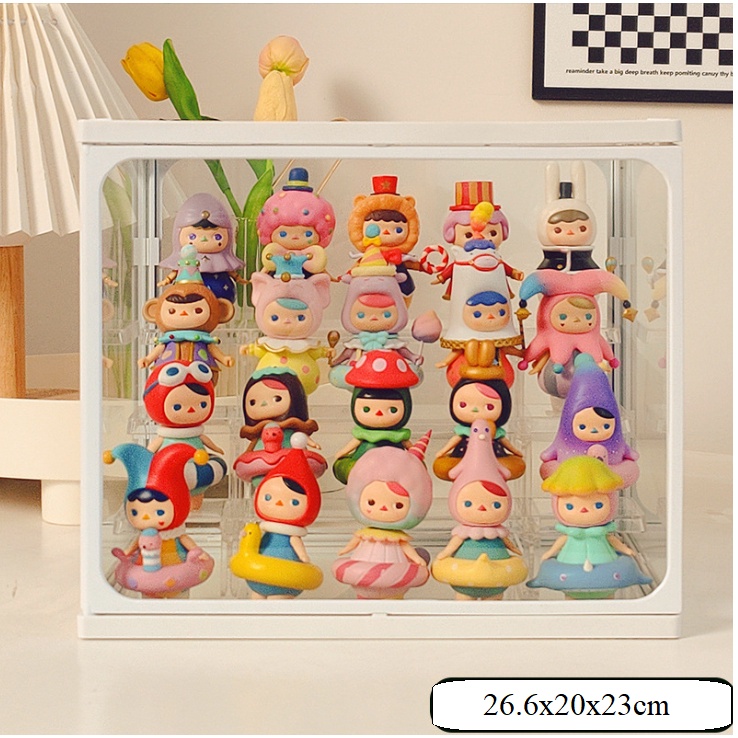 Hộp đựng trưng bày mô hình búp bê nước hoa bằng thủy tinh viền nhựa