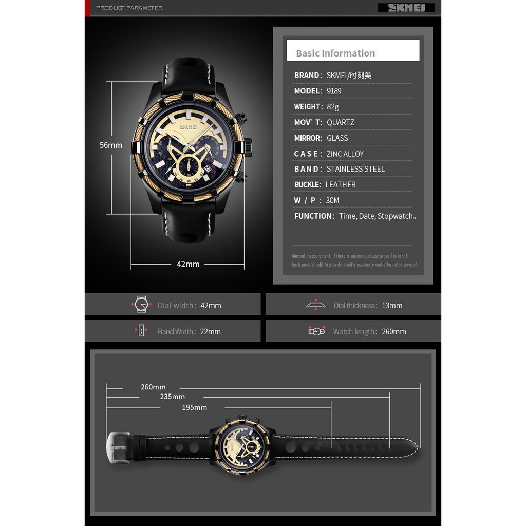 ĐỒNG HỒ NAM SKMEI 9189 CHÍNH HÃNG DÂY DA CAO CẤP CHẠY 6 KIM TẶNG VÒNG TAY TỲ HƯU VÀ PIN ĐỒNG HỒ