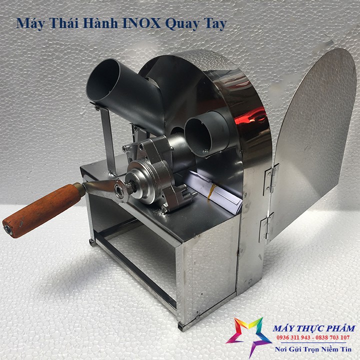 Máy thái hành inox quay tay có nắp đậy kèm bộ lưỡi dự phòng