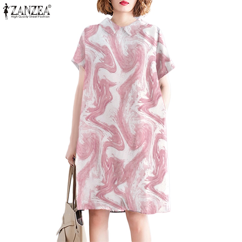 Đầm sơ mi Zanzea tay ngắn thời trang tùy chọn màu sắc dành cho nữ
