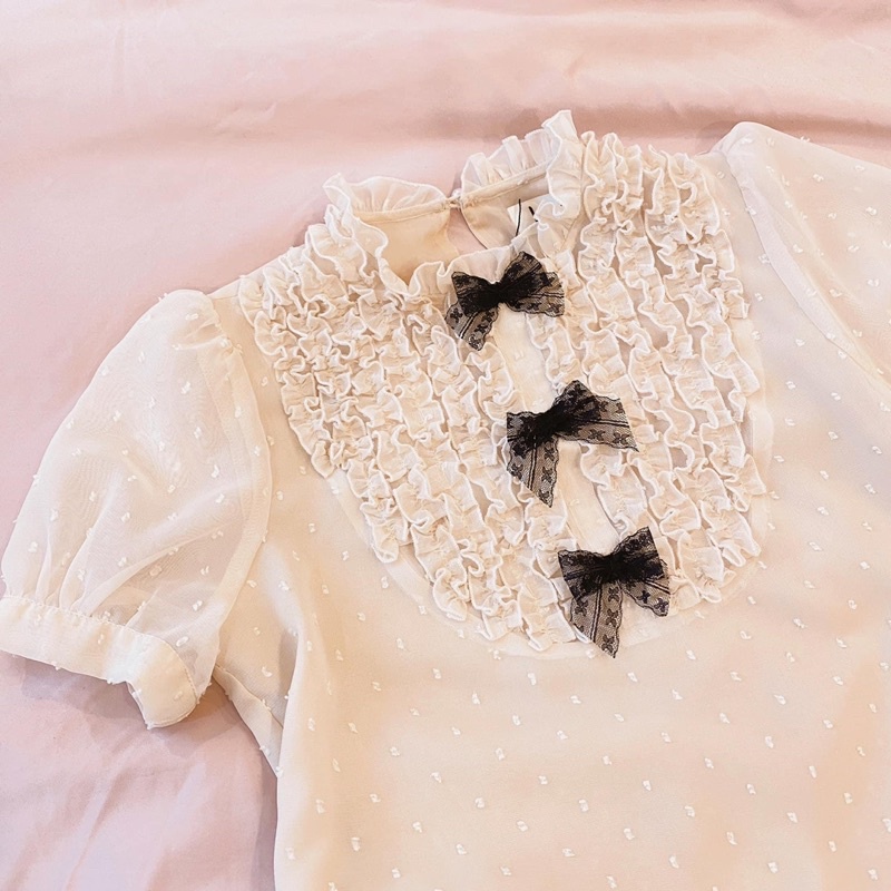 SET CÓ BÁN RỜI SƠ MI ĐÍNH 3 NƠ CHÂN VÁY NƠ