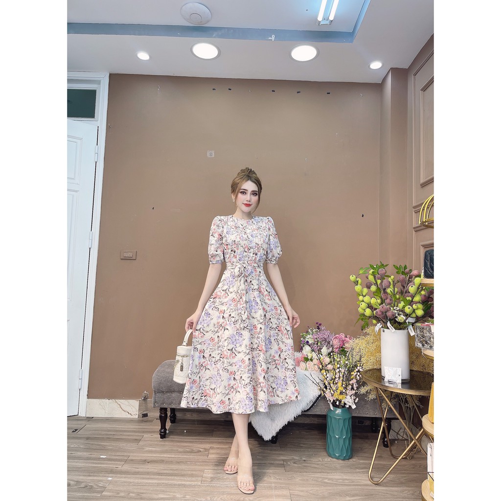 [Mã SKAMA06 giảm 8% tối đa 50K đơn 250K] xả- váy chiết ly ngực buộc dây nơ eo- 8641 | BigBuy360 - bigbuy360.vn