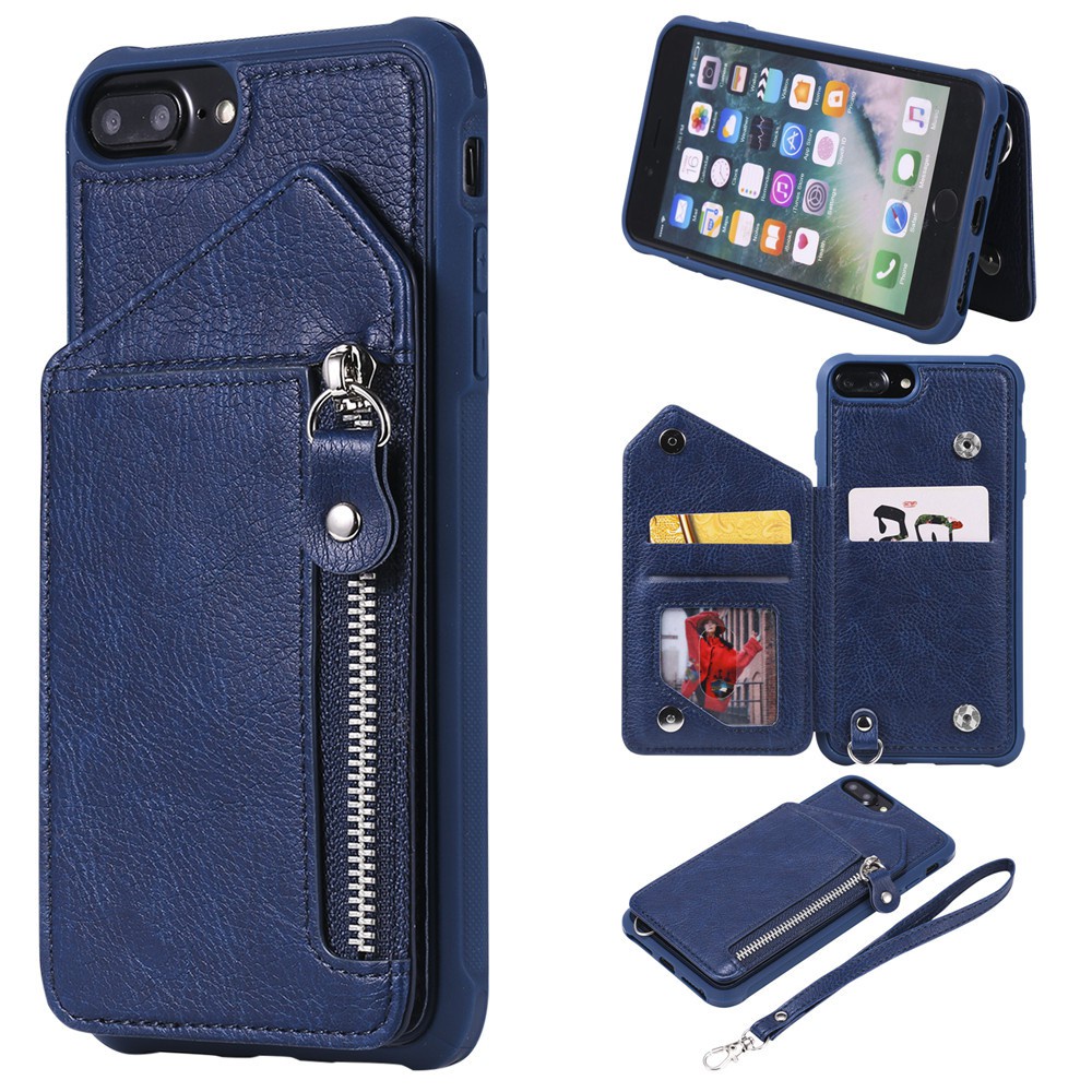 ✤Ốp điện thoại da dạng ví có ngăn đựng thẻ kèm khóa kéo cho iPhone 7/8/6/6S 7 Plus 8 Plus 6 Plus