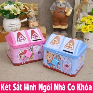 Két Sắt Ống Heo Tiết Kiệm Hình Ngôi Nhà Có Khóa Mini Cho Bé - Quà tặng ý nghĩa cho bé nhân dịp sinh nhật