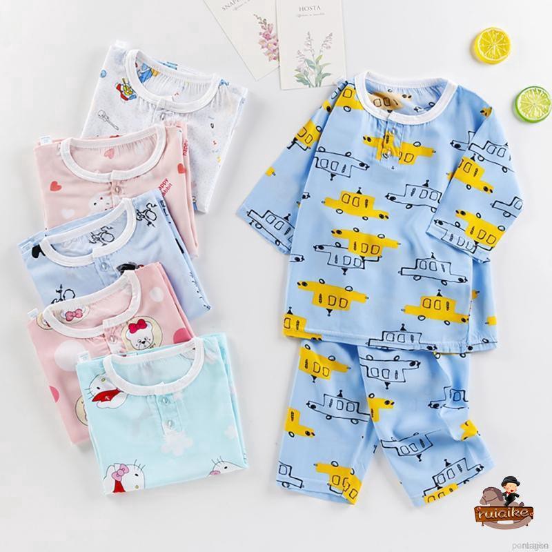 ruiaike  Summer Toddler Kids Cartoon Cotton Pajamas Suit Home Sleepwear Nightwear