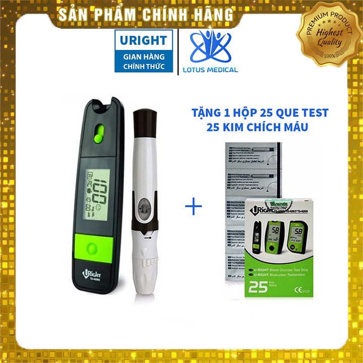Máy đo đường huyết URIGHT TD4265 – Máy đo tiểu đường tặng kèm 25 que thử và 25 kim chích