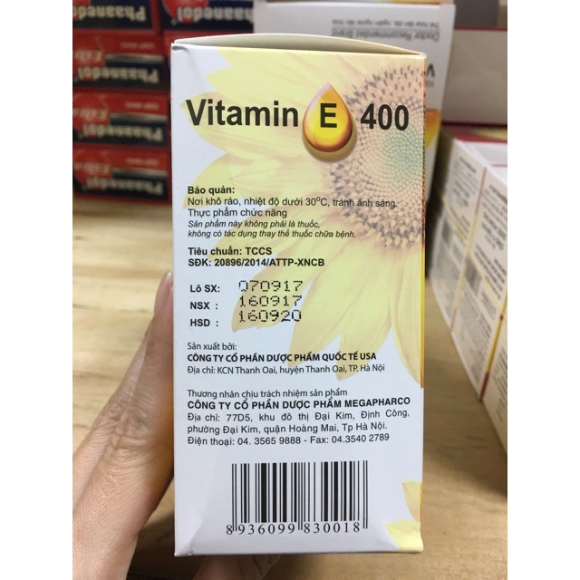 Vitamin e 400 đẹp da, mờ thâm, chống lão háo, làm sáng và mịn da, làm da sáng tự nhiên có tinh chất nha đam hộp 100 viên