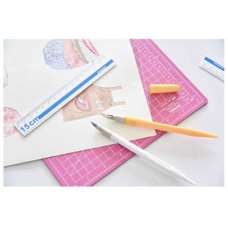 Set bút dao trổ, thước và bảng cắt tỉa washi tape, sticker, trang trí Bullet Journal