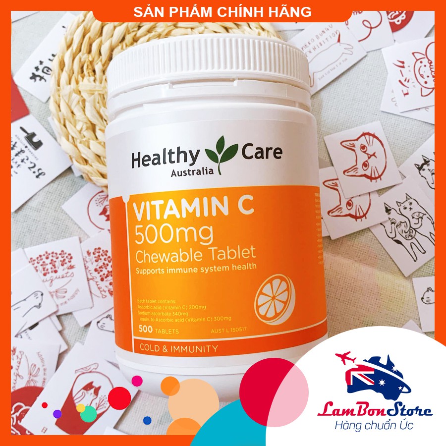 [Mã FMCGSALE giảm 5% đơn 250K] Viên nhai Healthy Care Vitamin C 500mg 500 viên (Date mới nhất) - Xuất xứ Úc