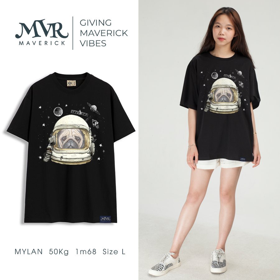 Áo thun form rộng phông nam nữ cổ tròn Chú chó pug phi hành gia dễ thương MVR KK3934