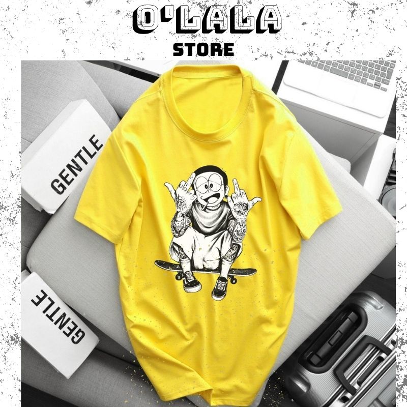 Áo thun nam áo phông tay lỡ form rộng unisex nam nữ cotton phông dáng suông in hình nobita chất chơi O112