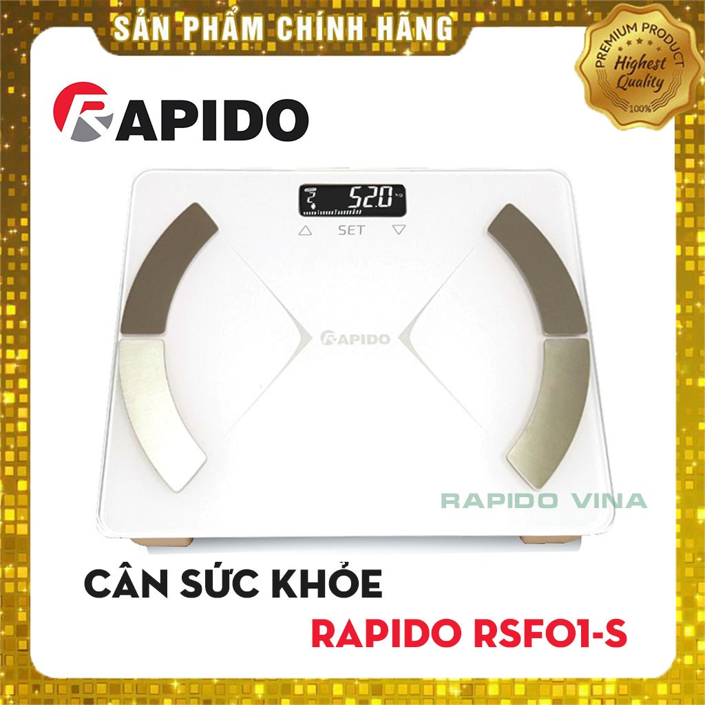 Cân sức khỏe thông minh Rapido RSB01-S ( Có bluetooth)-Hàng Chính Hãng- BH Toàn Quốc 12 Tháng