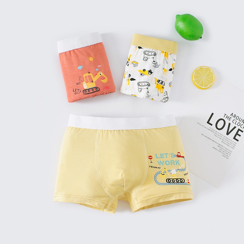 Túi 3 quần lót dạng đùi Boxer bé trai Hàn Quốc 100% cotton mẫu Xe Xúc