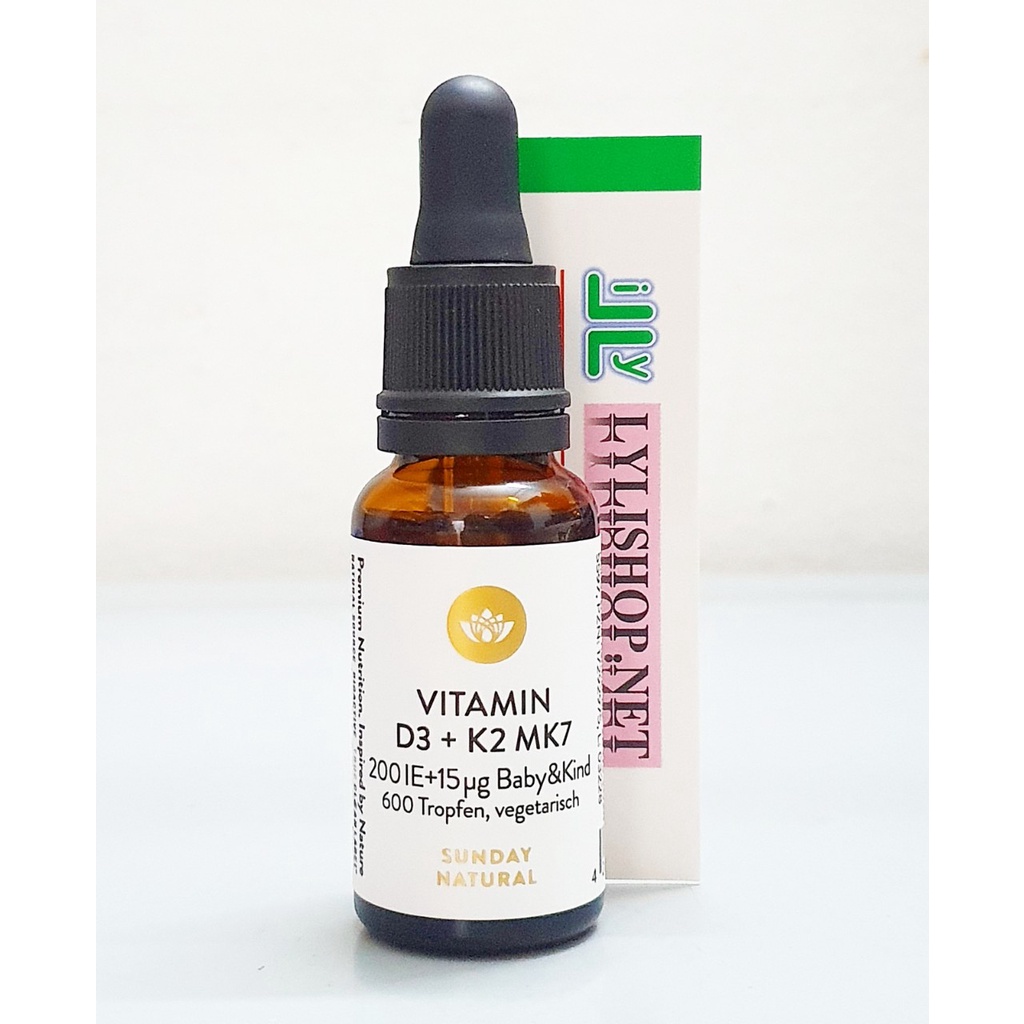 Date 2/25 - Vitamin D3 + K2 MK7 Sunday Natural của Đức chai 20 ml