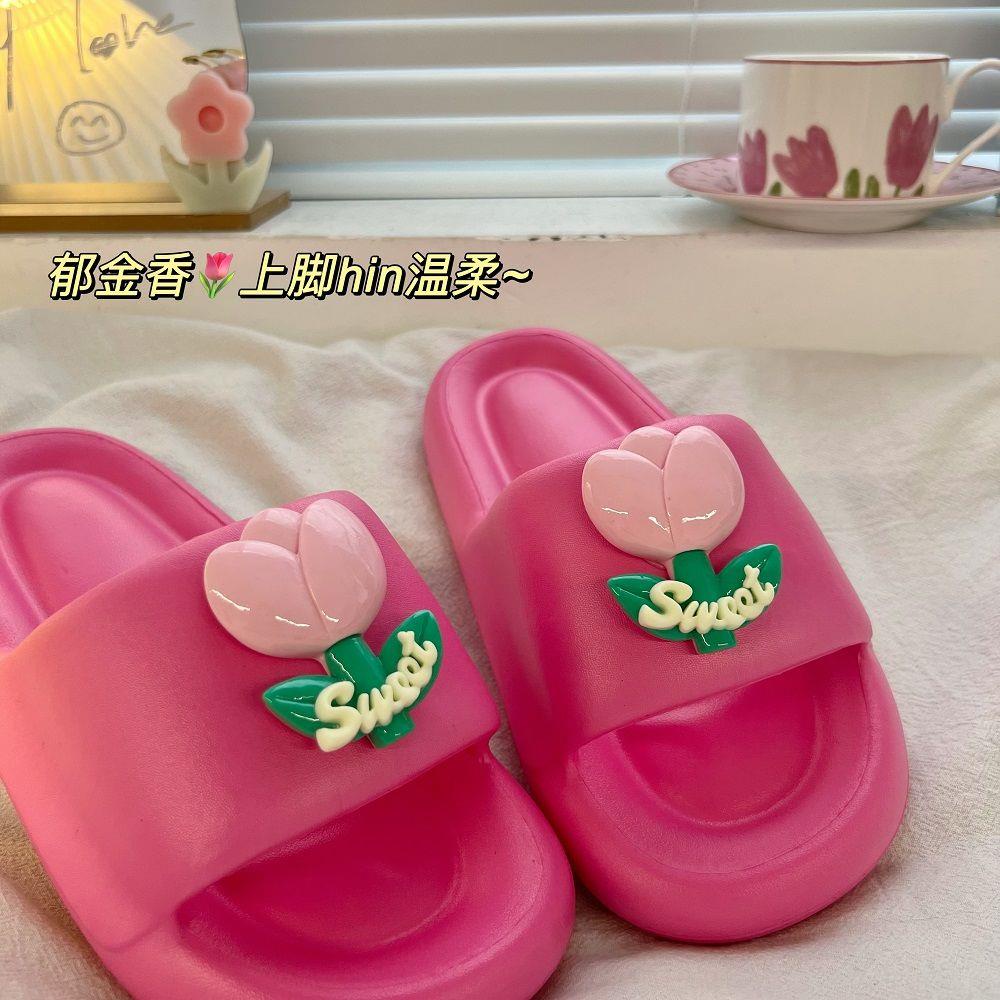 Dép Quai Ngang Đế Dày Chống Trượt Họa Tiết Hoa tulip Thời Trang Cho Nữ