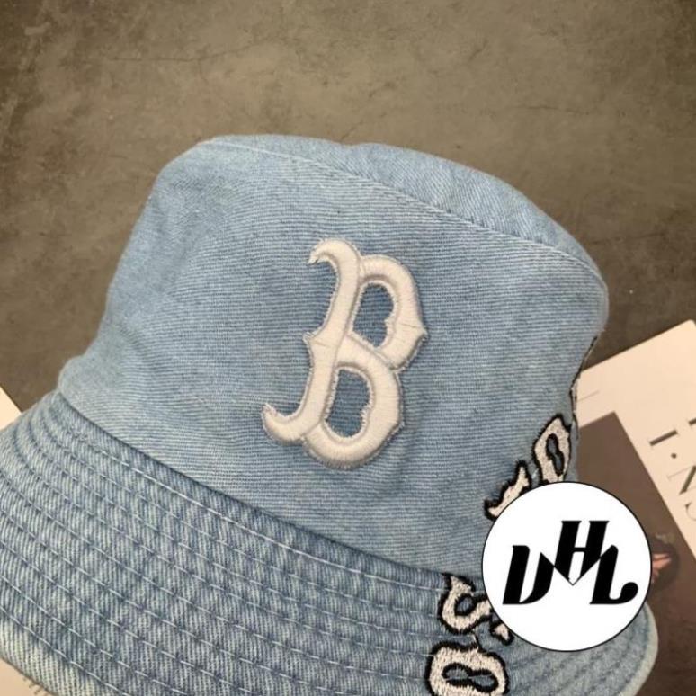 Mũ Bucket Jean Thêu B Boston Denim Thời Trang Bụi Nam Nữ